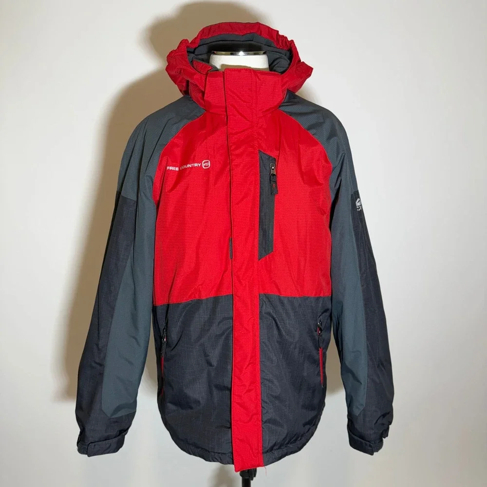 Youth Free Country FCXtreme Red Gray Hooded Winter Ski Jacket Coat Size XL 18-20